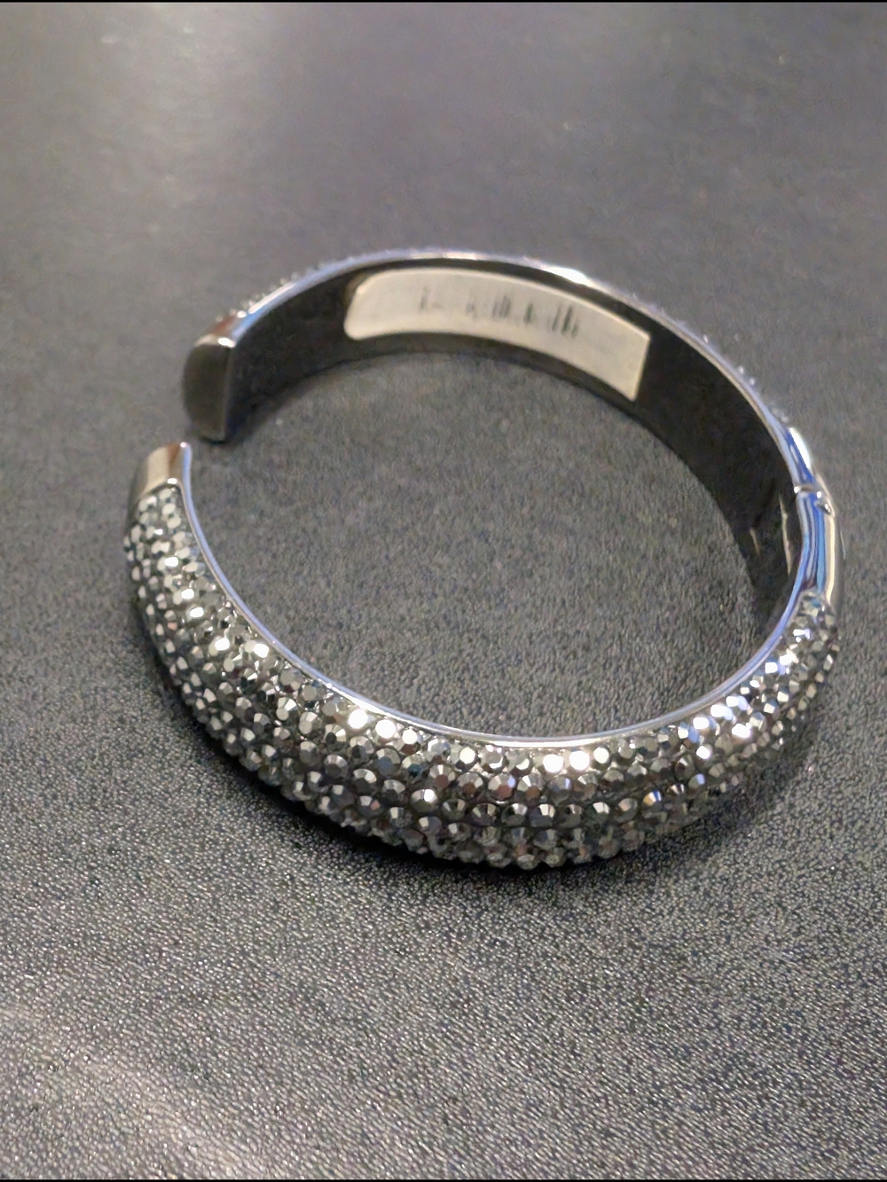 Henri Bendel Gunmetal Silver Pavé Crystal Open Cuff Hinged Bracelet - Picture 5 of 6
